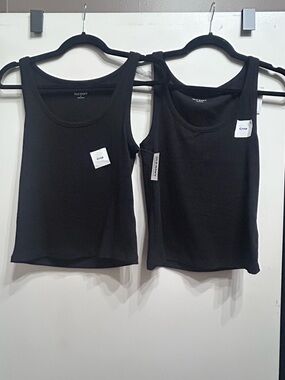 Set of 2-Old Navy Black Cropped Tank Top - Women's Ribbed Scoop Neck